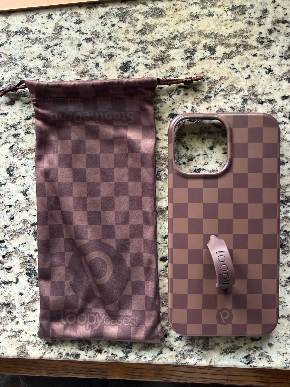 Loopy Case Brown Checkerboard Phone Case with Loop Grip